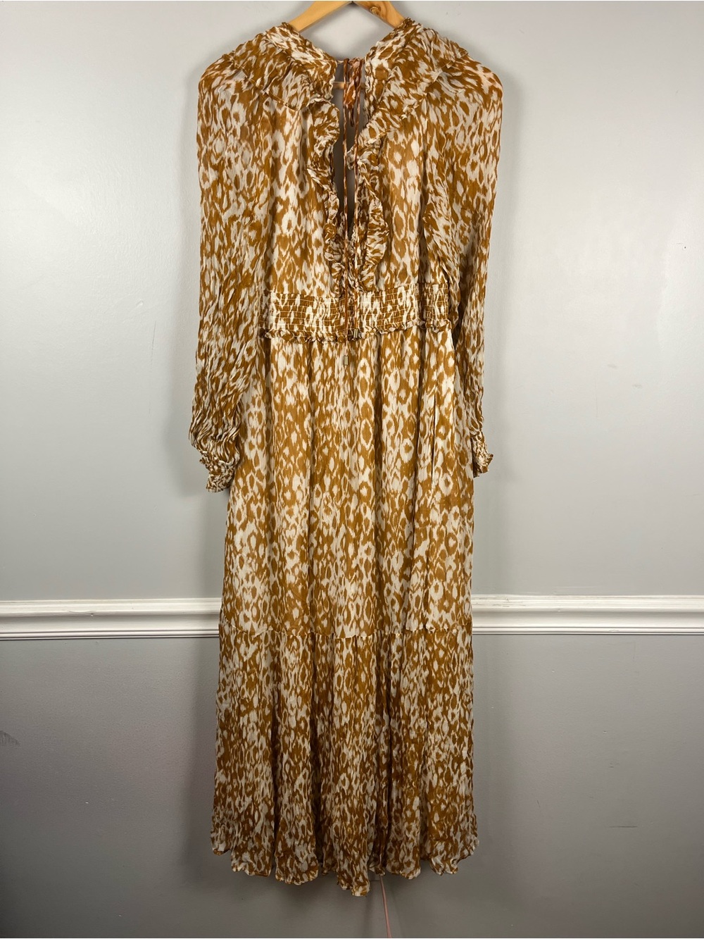 Anthropologie The Odetta Ruffled V-Neck maxi Dress size XL honey color - Picture 10 of 11